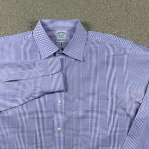 Brooks Brothers Regent Mens 16.5 35 Purple Check Dress Shirt Non-Iron Cotton